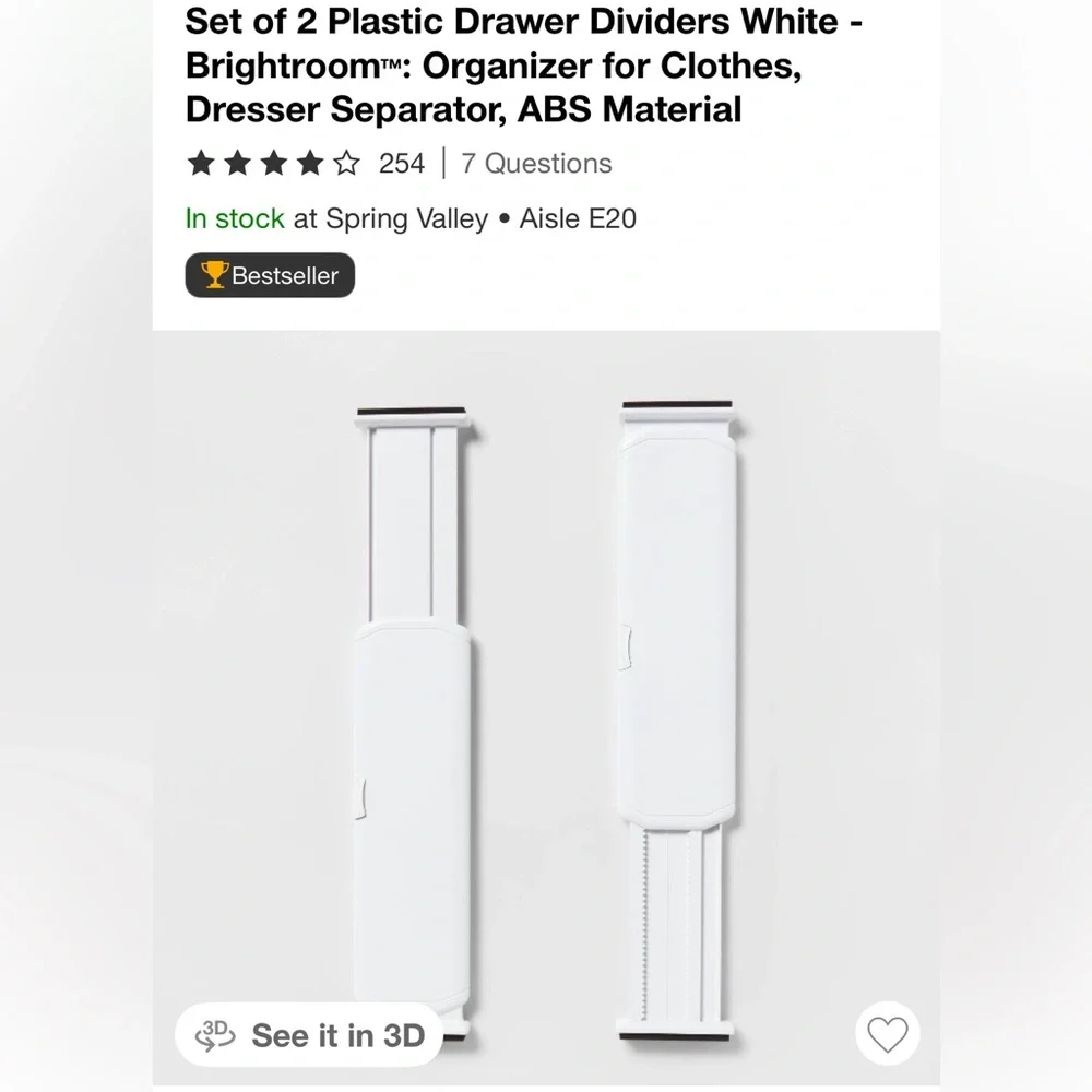 Brightroom White Plastic Drawer Dividers - Set of 2